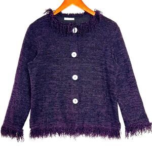 Vintage Avalin Knit Fringe Purple Button Cardigan‎ Sweater 90s Witchy Whimsygoth
